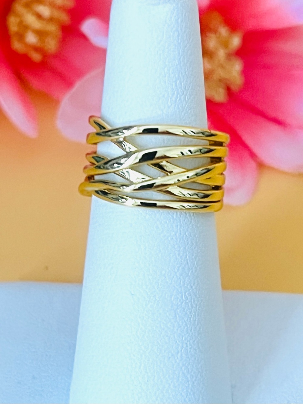 Gold over silver ring band adjustable size stamped .925